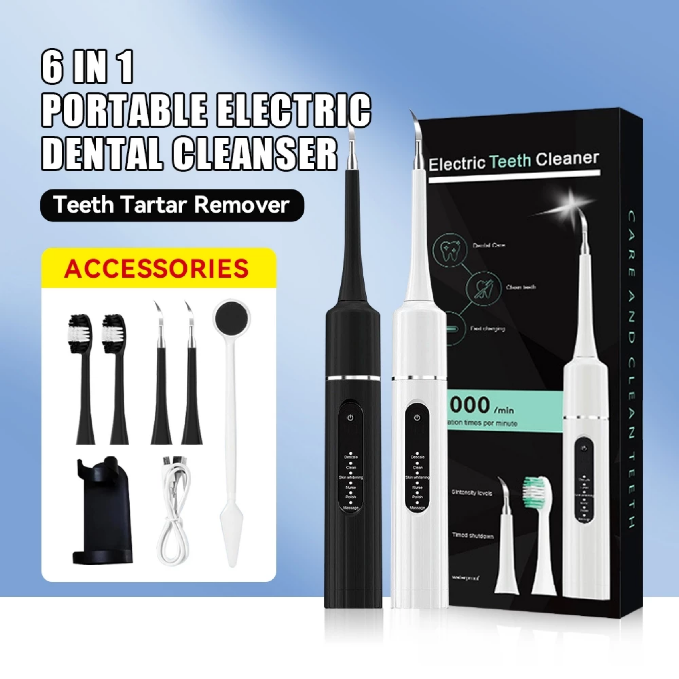 𝐃𝐞𝐧𝐭𝐢𝐪𝐮𝐞™ 6 in 1 Portable Electric Toothbrush